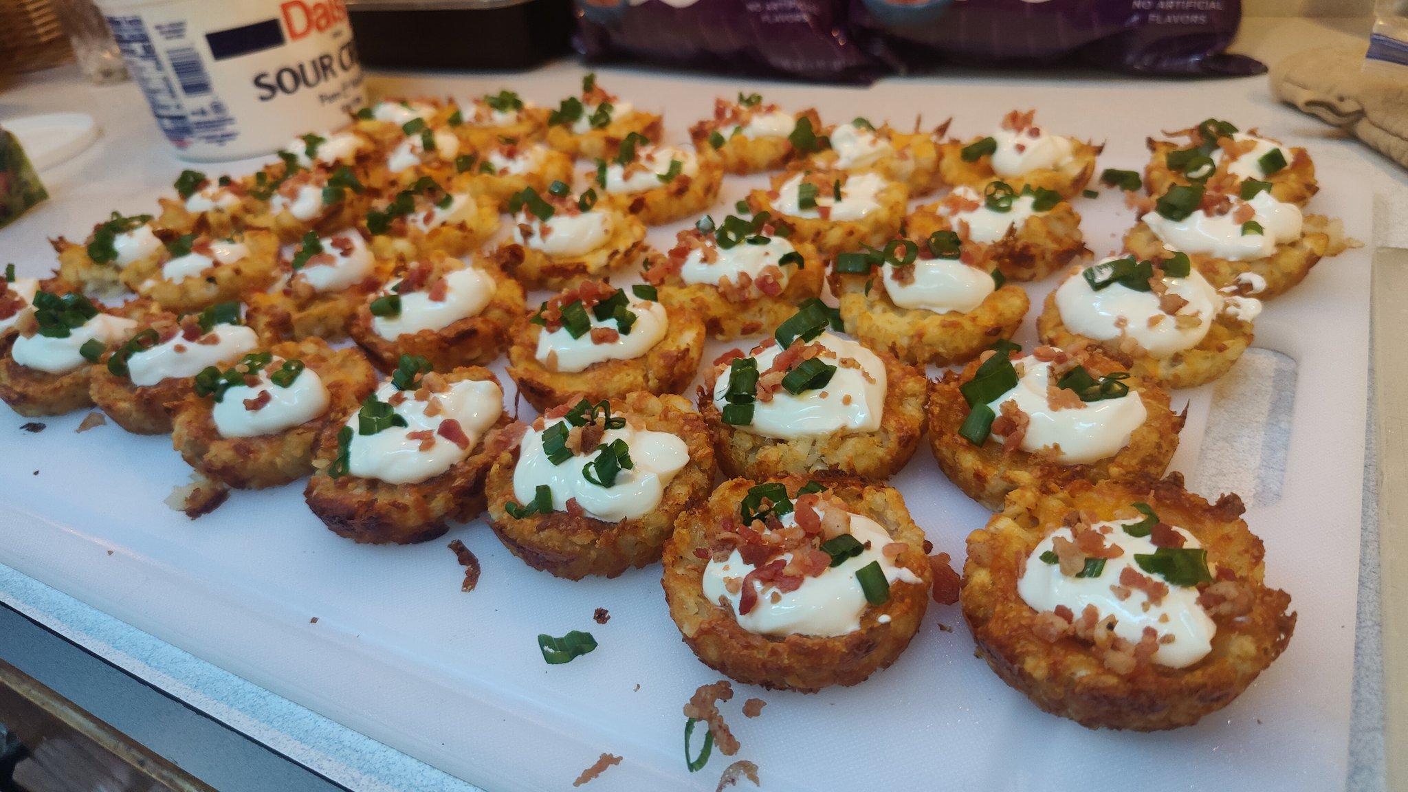 Phone photo of loaded potato bites before editing